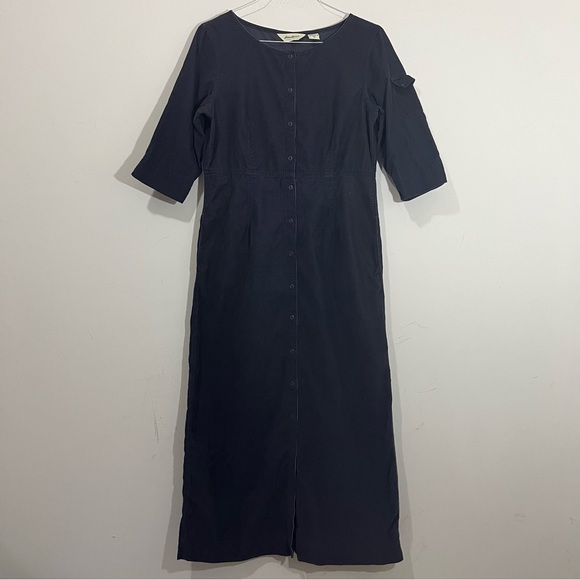 Vtg Eddie Bauer Womens Tall M Corduroy Jumper Midi Dress Cottagecore Gray Fall - Picture 1 of 16
